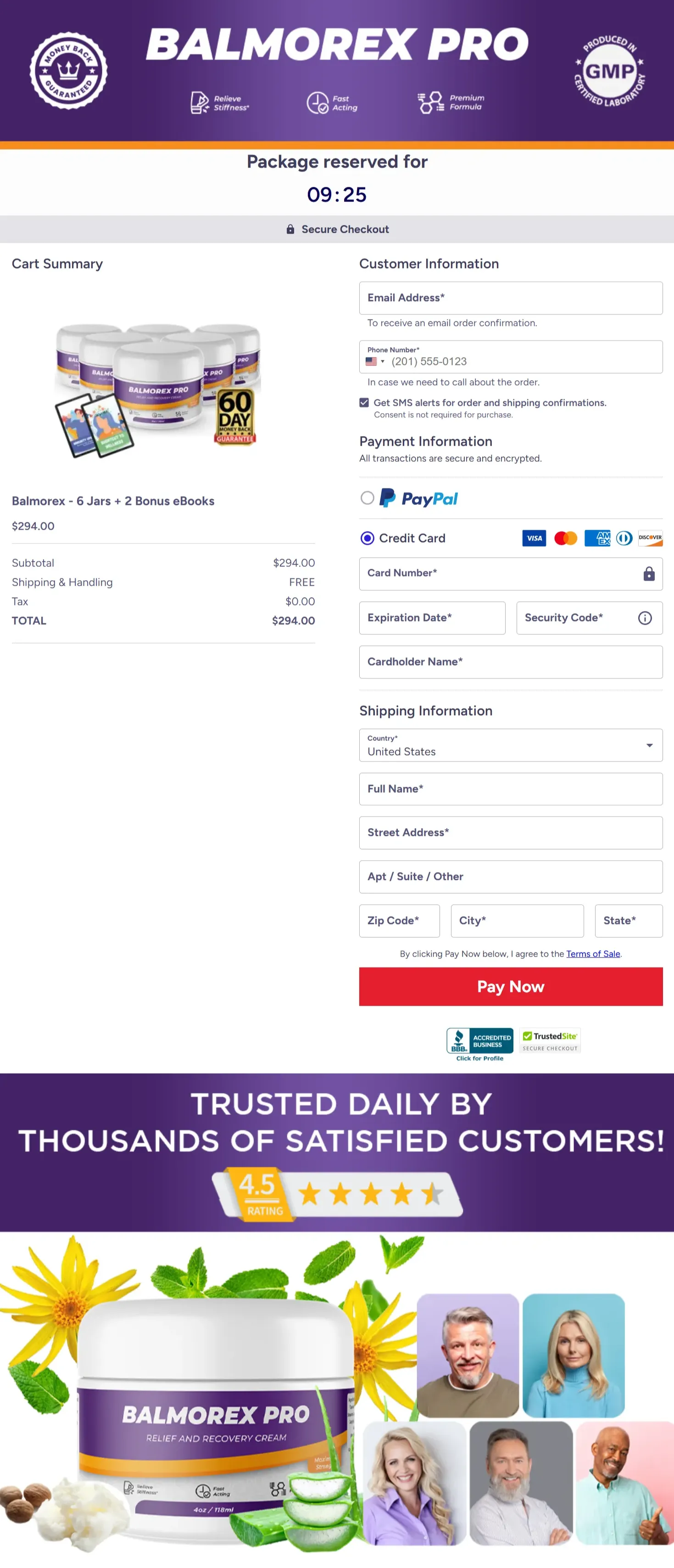 Balmorex Pro checkout page
